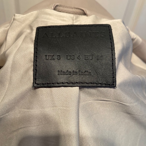 Allsaints Balfern Belted Zip Front Leather Biker Jacket sz 4, light gray - Picture 3 of 6